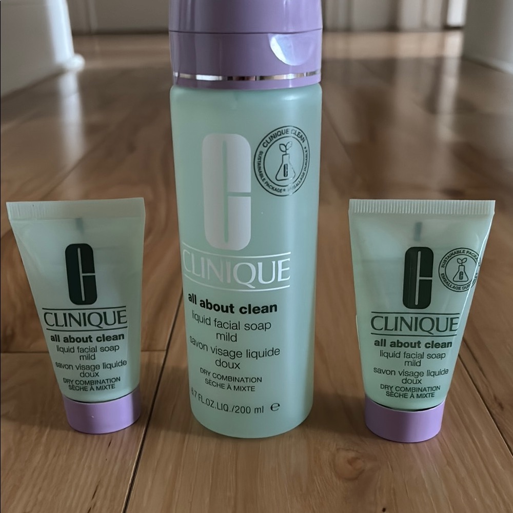 NEW 200ml Clinique All About Clean Liquid Facial Soap with Two 30ml Travel Size